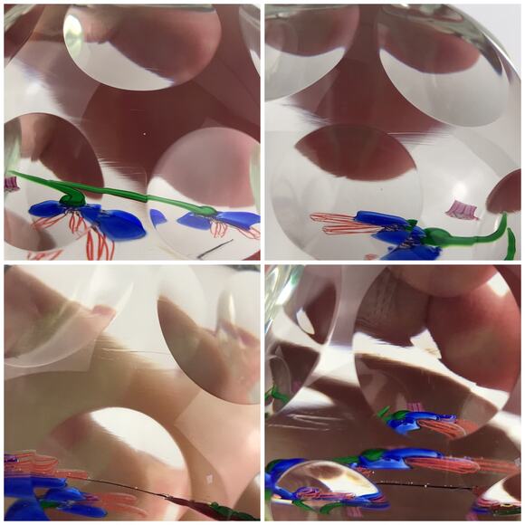 Perthshire 1987D Hummingbird Feeding from Blue Gentians Faceted Paperweight - Picture 14 of 14